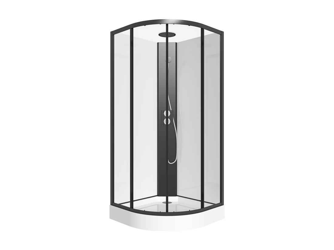Vente Unique Cabine De Douche Quart De Cercle - Hauteur Ajustable - L80 X L80 X H200/220 Cm - Noir Et Blanc - ROVATA