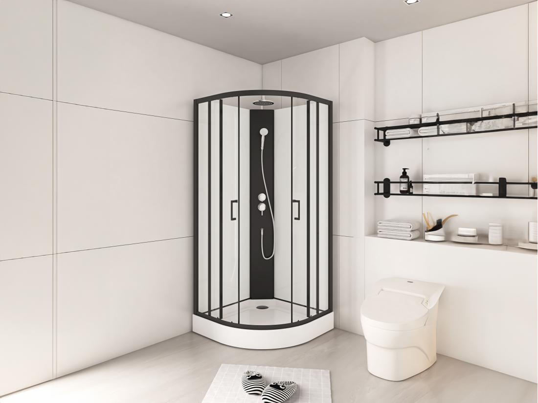 vente unique Cabine de douche quart de cercle - Hauteur ajustable - L80 x l80 x H200/220 cm - Noir et blanc - ROVATA