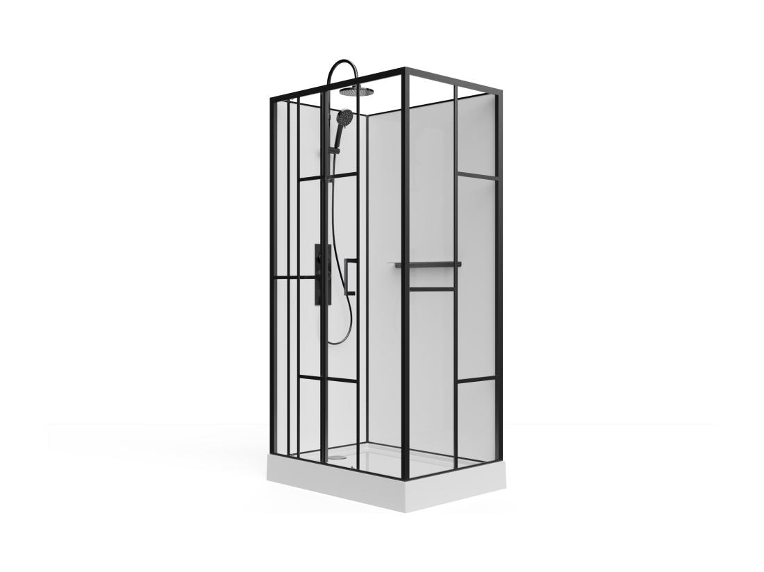 Vente Unique Cabine De Douche Rectangulaire Sérigraphiée - Installation Réversible - Blanc Et Noir Mat - L110 X L80 X H225 Cm - GAVILA