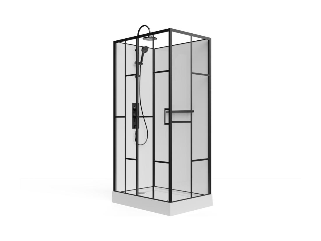 Vente Unique Cabine De Douche Rectangulaire Sérigraphiée - Installation Réversible - Blanc Et Noir Mat - L110 X L80 X H225 Cm - GAVILA