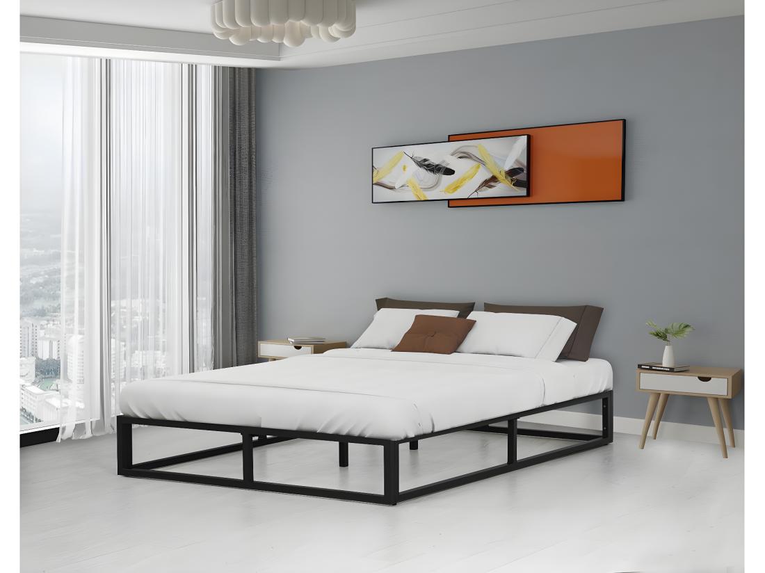 Vente Unique Cadre De Lit En Métal 140 X 190 Cm - Noir