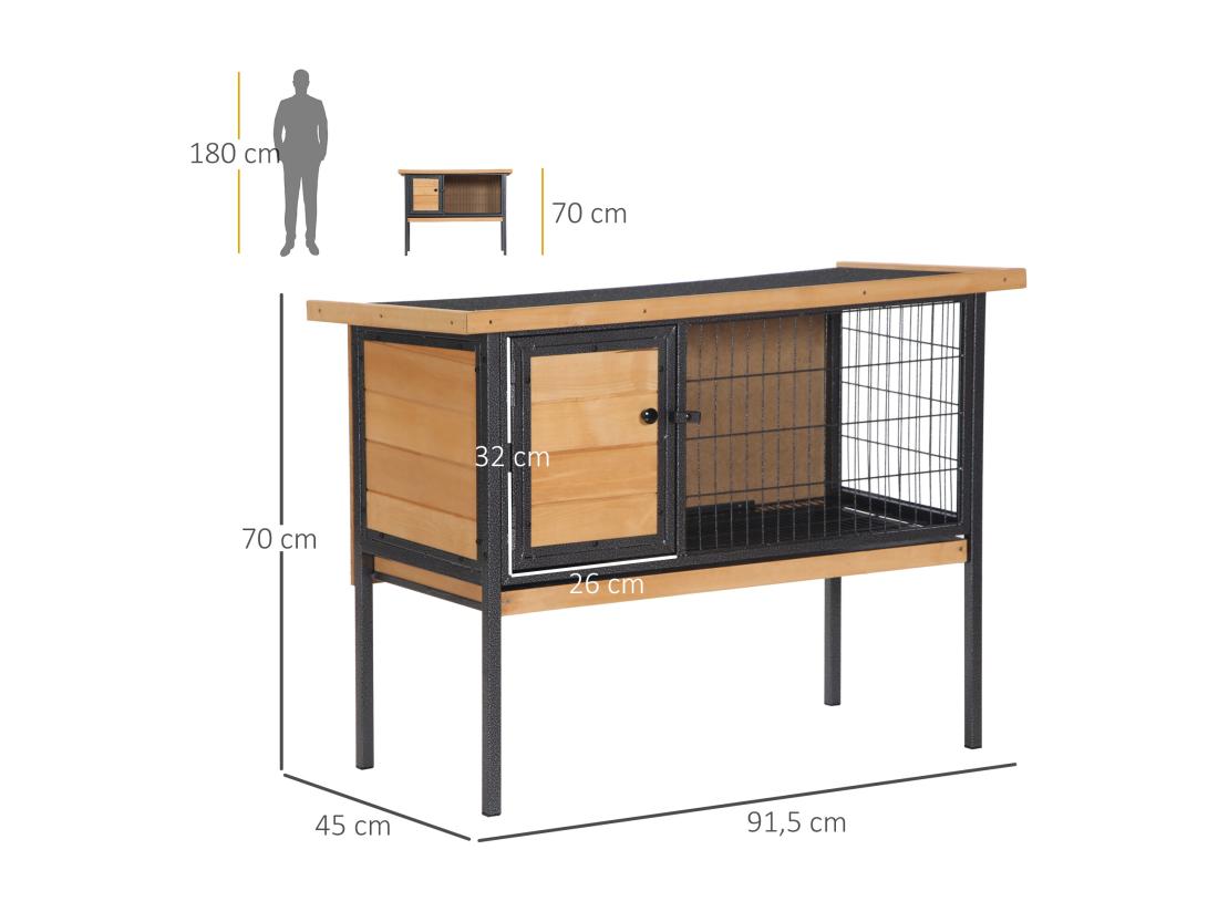 Vente Unique Cage à Lapin Clapier Sur Pied - Toit Ouvrable - Dim. 91 5L X 45l X 70H Cm - Métal époxy Bois Pré-huilé