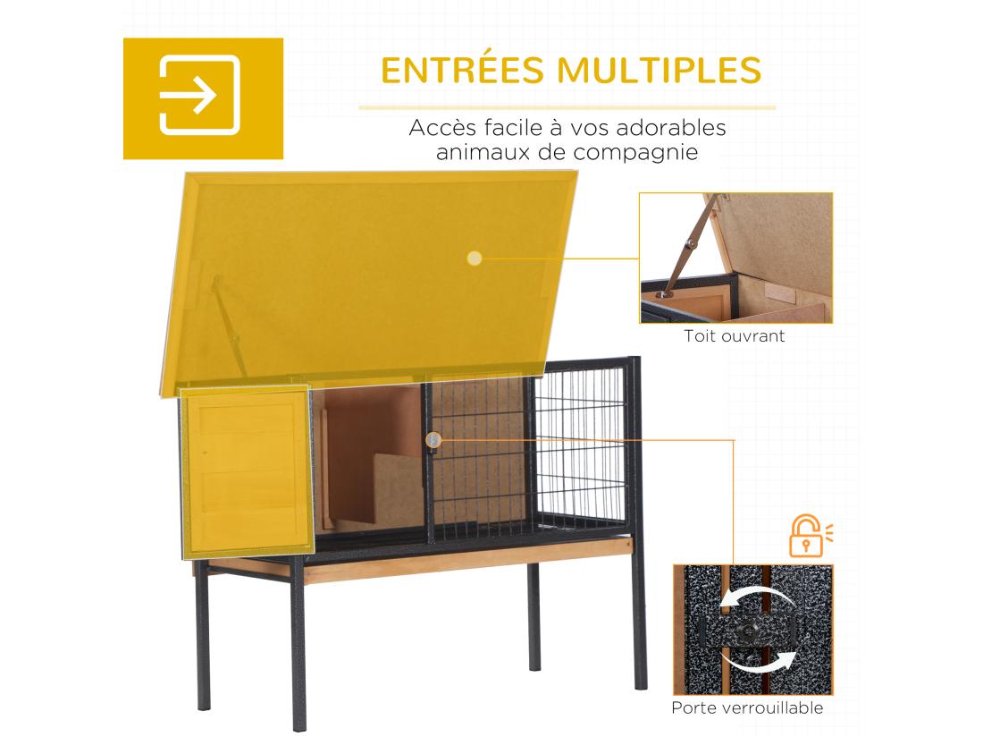 Vente Unique Cage à Lapin Clapier Sur Pied - Toit Ouvrable - Dim. 91 5L X 45l X 70H Cm - Métal époxy Bois Pré-huilé