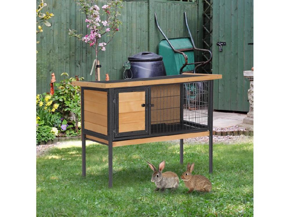 Vente Unique Cage à Lapin Clapier Sur Pied - Toit Ouvrable - Dim. 91 5L X 45l X 70H Cm - Métal époxy Bois Pré-huilé