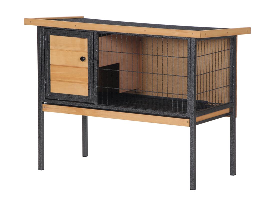 vente unique Cage à lapin clapier sur pied - toit ouvrable - dim. 91 5L x 45l x 70H cm - métal époxy bois pré-huilé