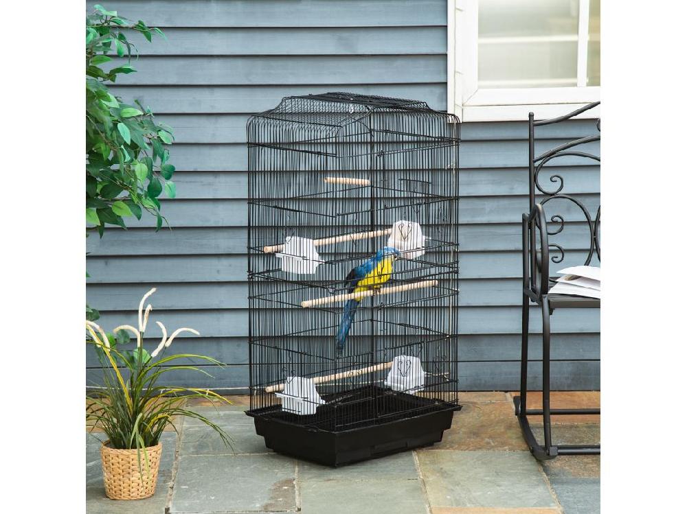 Vente Unique Cage à Oiseaux Volière Avec Mangeoires Perchoirs Plateau Amovible Dim. 46 5L X 35 5l X 92H Cm Métal PS Noir