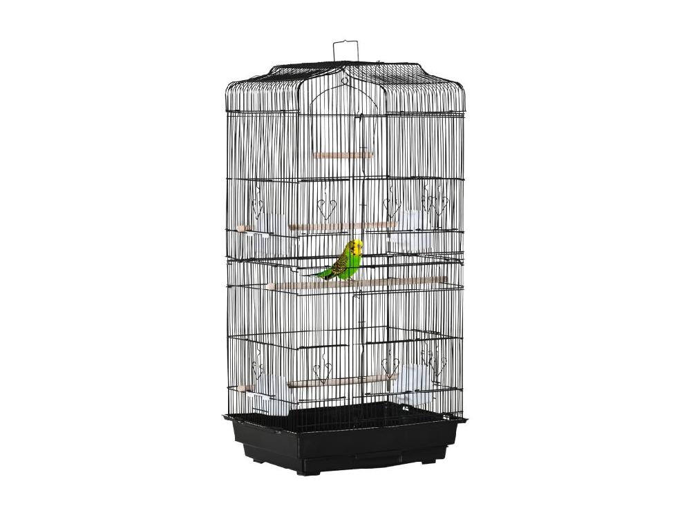 Vente Unique Cage à Oiseaux Volière Avec Mangeoires Perchoirs Plateau Amovible Dim. 46 5L X 35 5l X 92H Cm Métal PS Noir