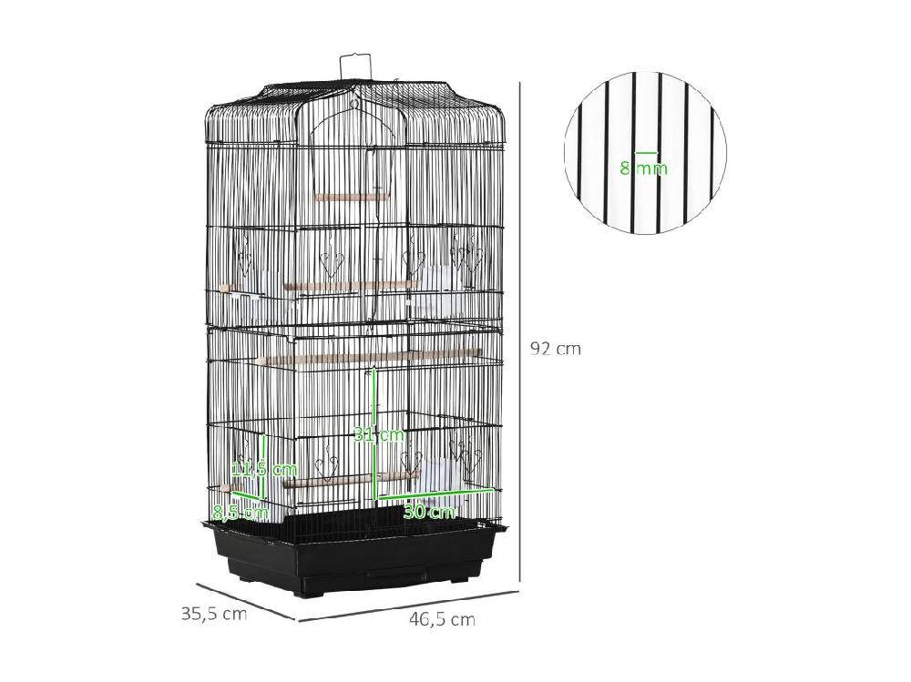 Vente Unique Cage à Oiseaux Volière Avec Mangeoires Perchoirs Plateau Amovible Dim. 46 5L X 35 5l X 92H Cm Métal PS Noir