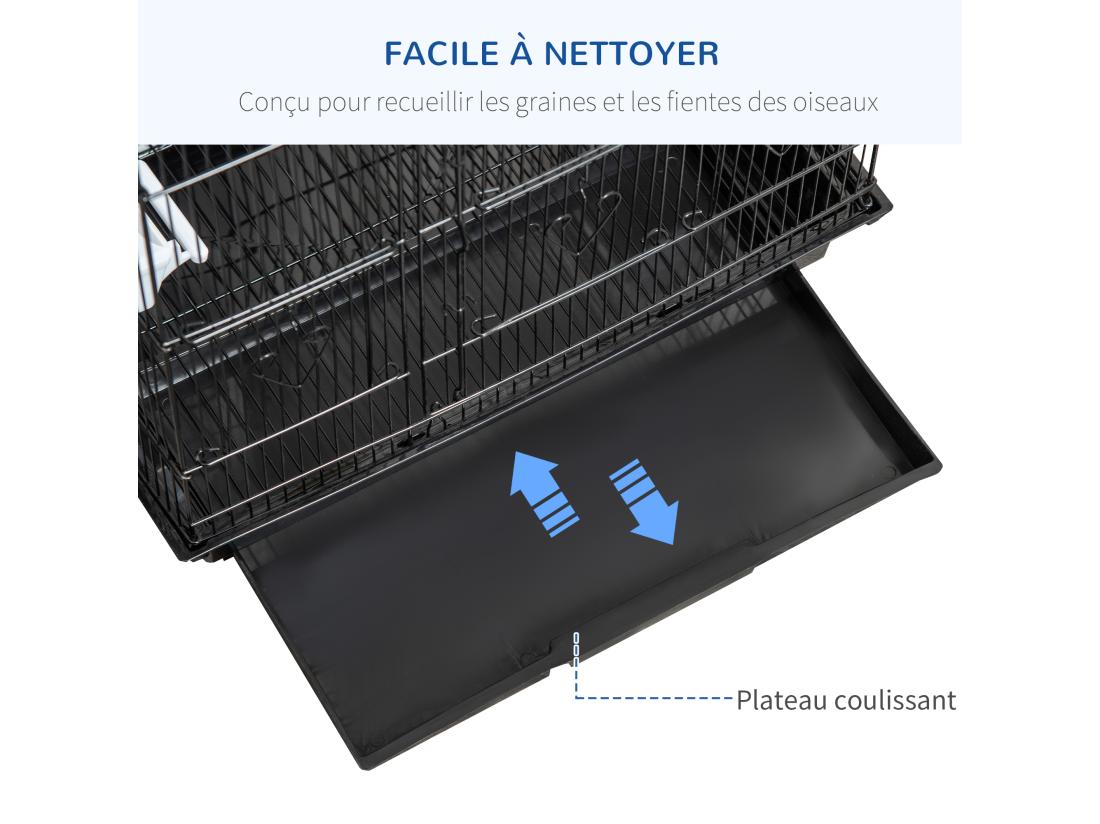 vente unique Cage à oiseaux volière avec mangeoires perchoirs plateau amovible dim. 46 5L x 35 5l x 92H cm métal PS noir