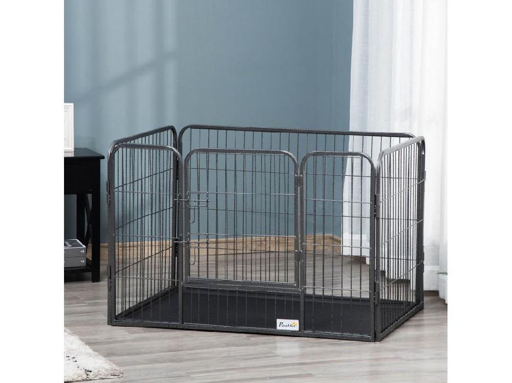 Vente Unique Cage Chien Démontable - Enclos Chien Intérieur/extérieur - Porte Verrouillable Plateau - Acier ABS Gris Noir