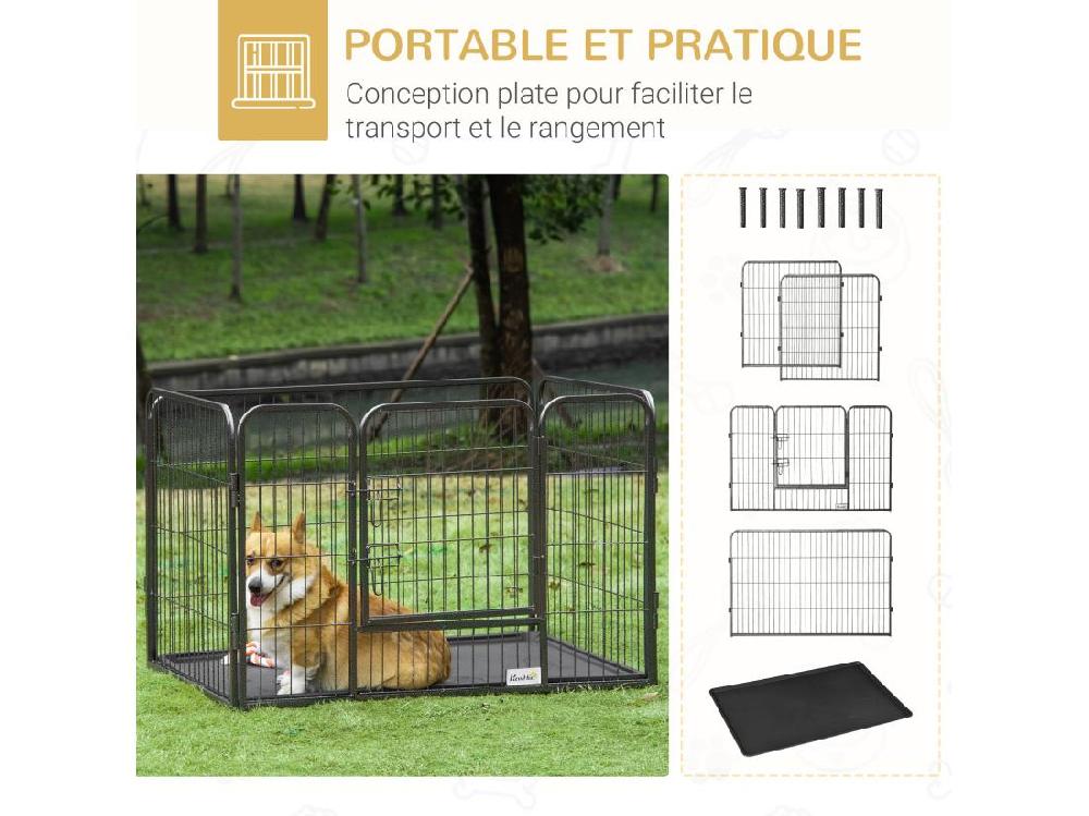 Vente Unique Cage Chien Démontable - Enclos Chien Intérieur/extérieur - Porte Verrouillable Plateau - Acier ABS Gris Noir