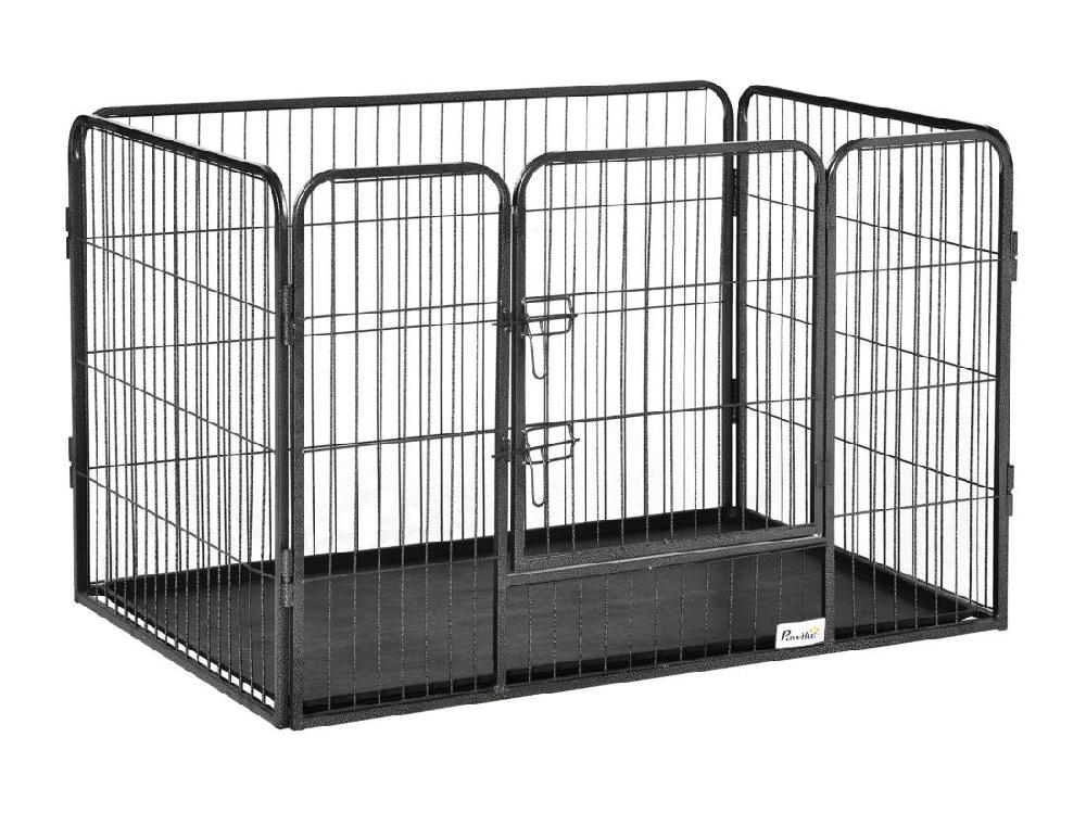 Vente Unique Cage Chien Démontable - Enclos Chien Intérieur/extérieur - Porte Verrouillable Plateau - Acier ABS Gris Noir
