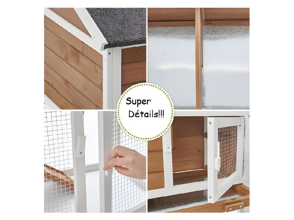 Vente Unique Cage Clapier Enclos Lapin Extérieur En Bois Haute Qualité Pour Lapins Petits Animaux- Modèle : 086 Belle Cour 146x50x86cm(LxPxH)