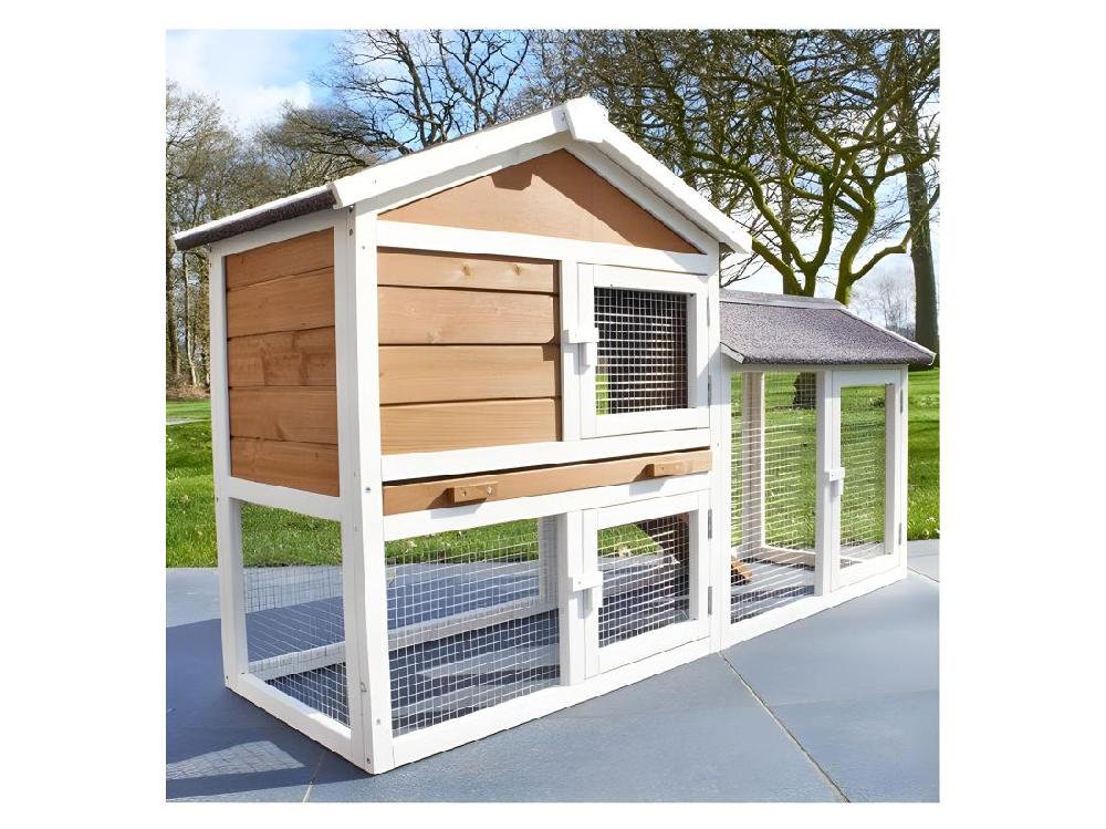 vente unique Cage Clapier Enclos lapin Extérieur en bois Haute Qualité pour lapins petits animaux- Modèle : 086 Belle cour 146x50x86cm(LxPxH)