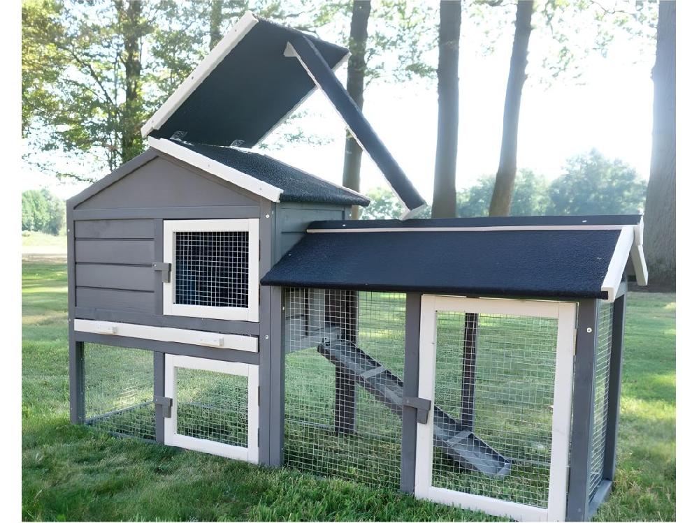 Vente Unique Cage Clapier Enclos Lapin Extérieur En Pour Lapins Petits Animaux 088 Maison De Rêve 146x50x86cm(LxPxH)