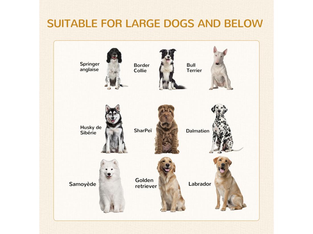 Vente Unique Cage Pour Chien Sur Pied Style Industriel - 2 Portes Verrouillables Coussin Inclus - Acier Maillé Noir Panneaux Aspect Bois Blanc