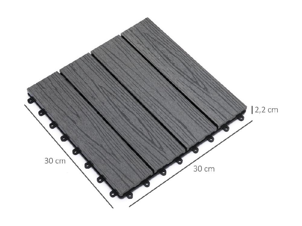 Vente Unique Caillebotis - Dalles Terrasse - Lot De 11 - Clipsables Installation Très Simple - Lamelles Composite Aspect Bois Gris