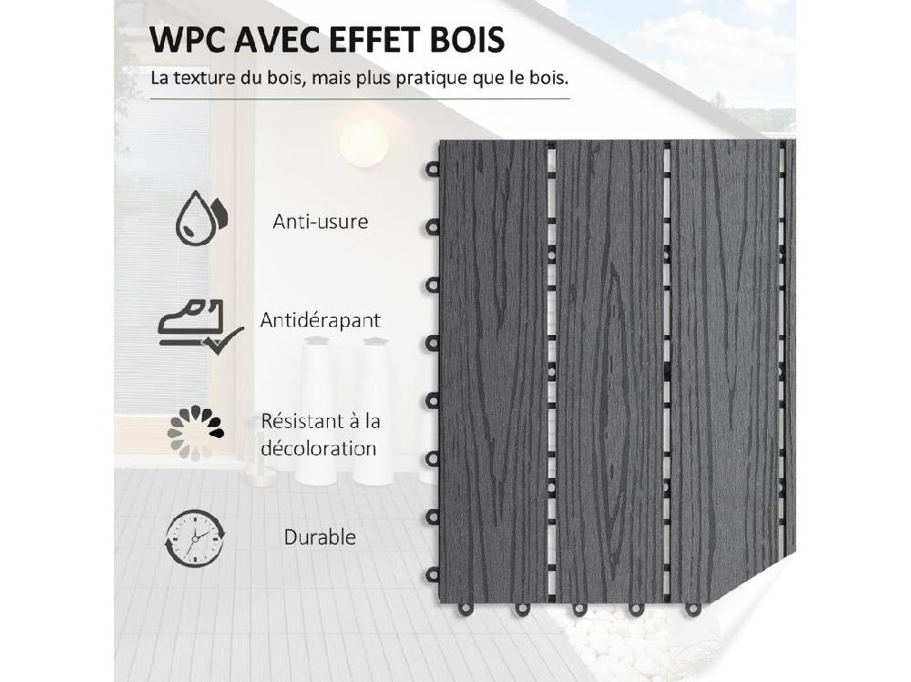 Vente Unique Caillebotis - Dalles Terrasse - Lot De 11 - Clipsables Installation Très Simple - Lamelles Composite Aspect Bois Gris