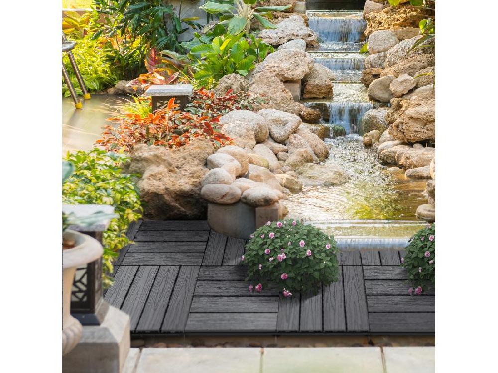 vente unique Caillebotis - dalles terrasse - lot de 11 - clipsables installation très simple - lamelles composite aspect bois gris