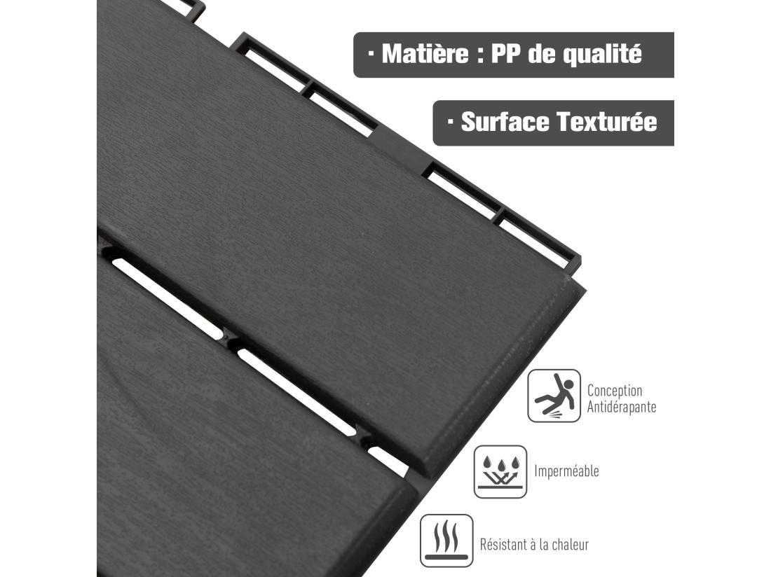 Vente Unique Caillebotis - Dalles Terrasse - Lot De 9 - Emboîtables Installation Très Simple - Petits Carreaux Composite Plastique Imitation Bois Noir