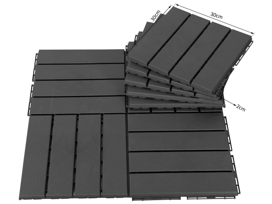 Vente Unique Caillebotis - Dalles Terrasse - Lot De 9 - Emboîtables Installation Très Simple - Petits Carreaux Composite Plastique Imitation Bois Noir