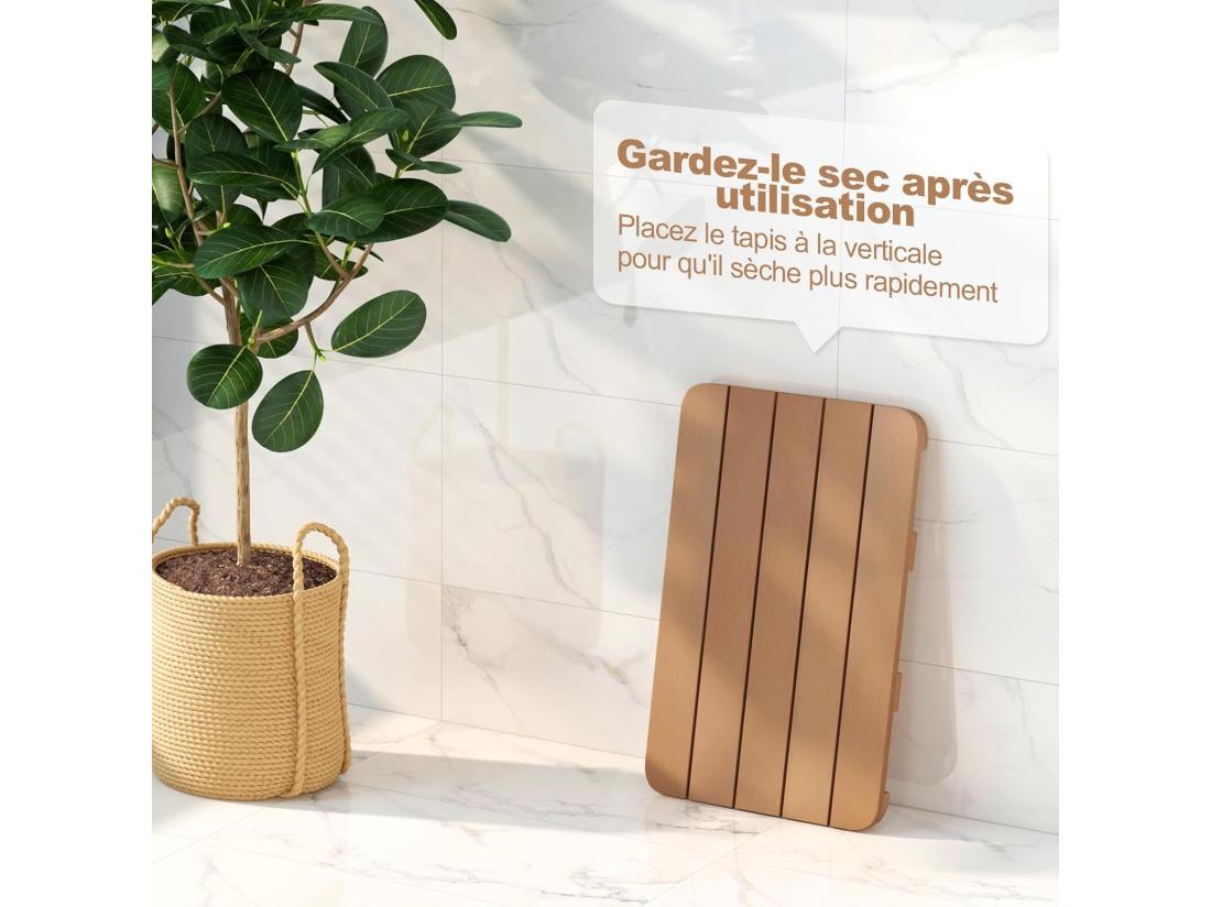 Vente Unique Caillebotis De Douche En Hips Anti-moisissures Et Antidérapant (34 X 55 Cm Marron)