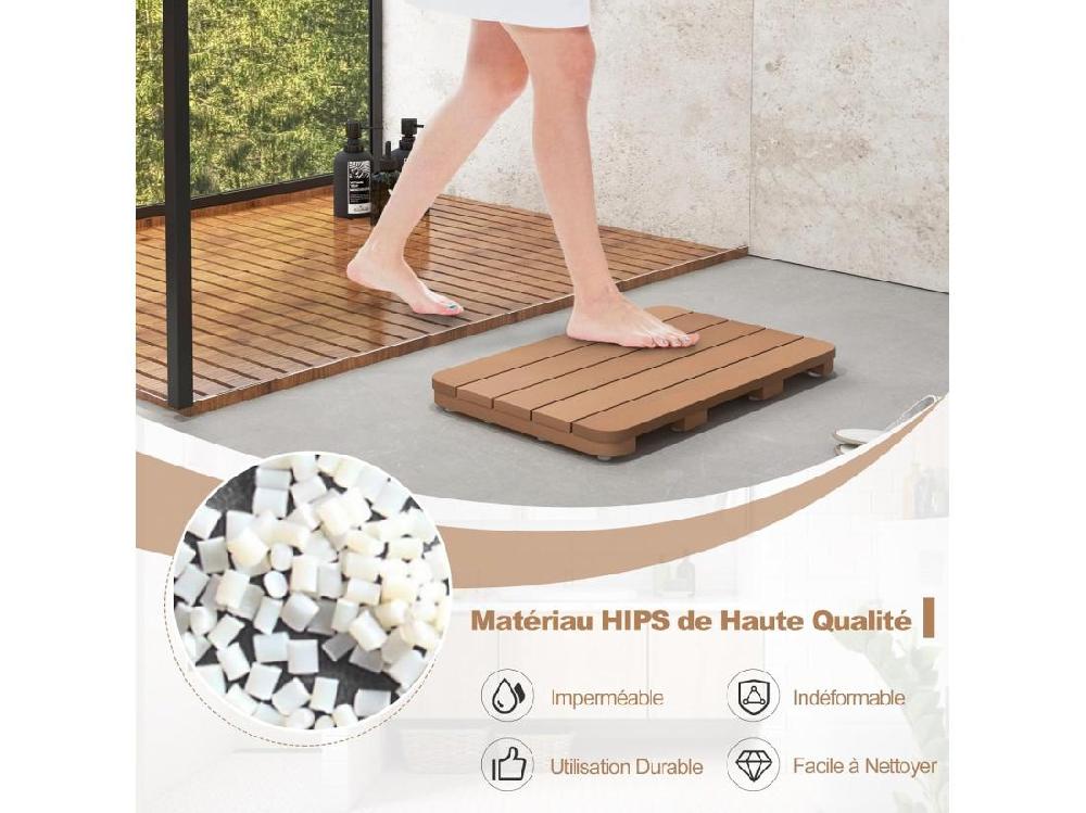 Vente Unique Caillebotis De Douche En Hips Anti-moisissures Et Antidérapant (34 X 55 Cm Marron)