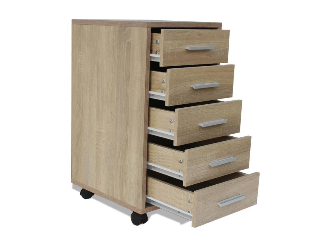 Vente Unique Caisson à Tiroir De Bureau Avec Roulettes 5 Tiroirs Chêne