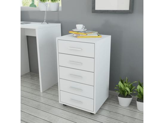 Vente Unique Caisson à Tiroir De Bureau Avec Roulettes Et 5 Tiroirs Blanc
