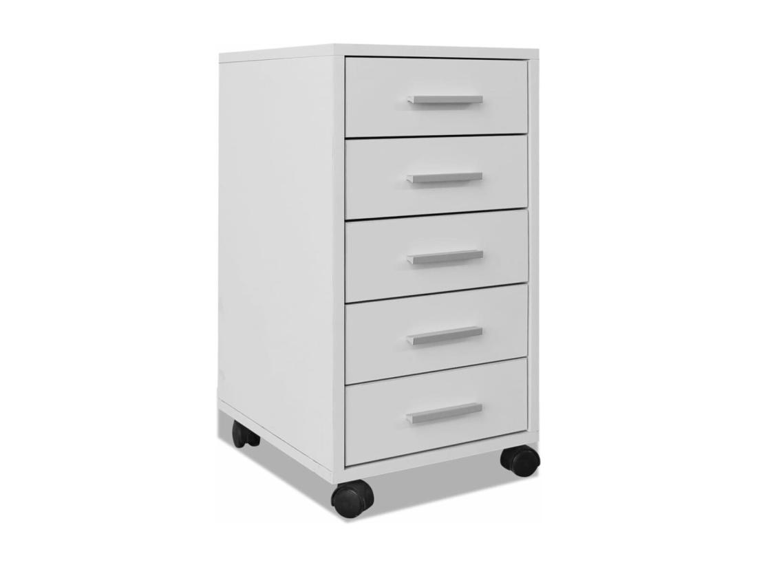 Vente Unique Caisson à Tiroir De Bureau Avec Roulettes Et 5 Tiroirs Blanc
