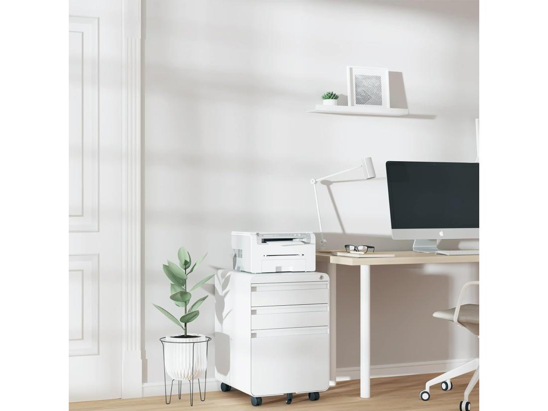 Vente Unique Caisson De Bureau à Roulette 3 Tiroirs Meuble Dossier Suspendu Classeur Métal Verrouillable Pour Bureau Bureau à Domicile - 40x45x60cm - Blanc