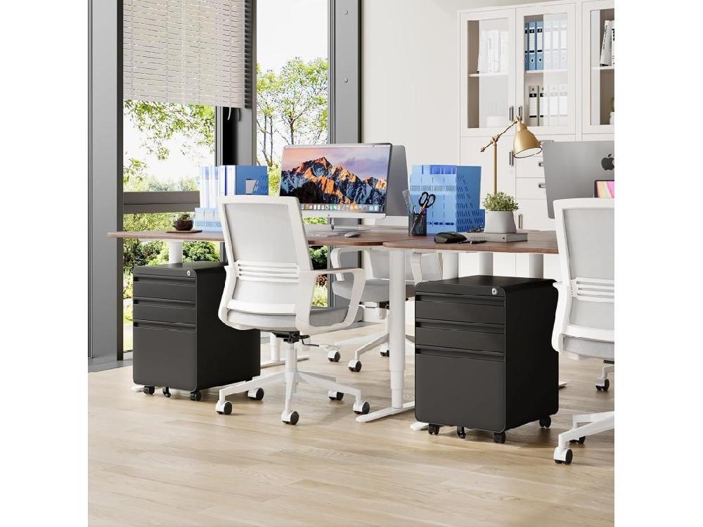 Vente Unique Caisson De Bureau à Roulette 3 Tiroirs Meuble Dossier Suspendu Classeur Métal Verrouillable Pour Bureau Bureau à Domicile - 40x45x60cm - Noir