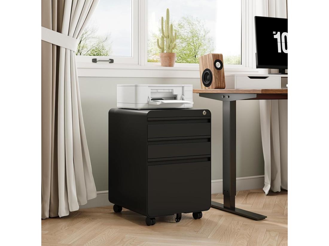 Vente Unique Caisson De Bureau à Roulette 3 Tiroirs Meuble Dossier Suspendu Classeur Métal Verrouillable Pour Bureau Bureau à Domicile - 40x45x60cm - Noir