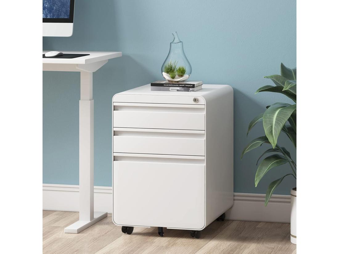 vente unique Caisson de Bureau à Roulette 3 Tiroirs Meuble Dossier Suspendu Classeur Métal Verrouillable pour Bureau Bureau à Domicile - 40x45x60cm - Blanc