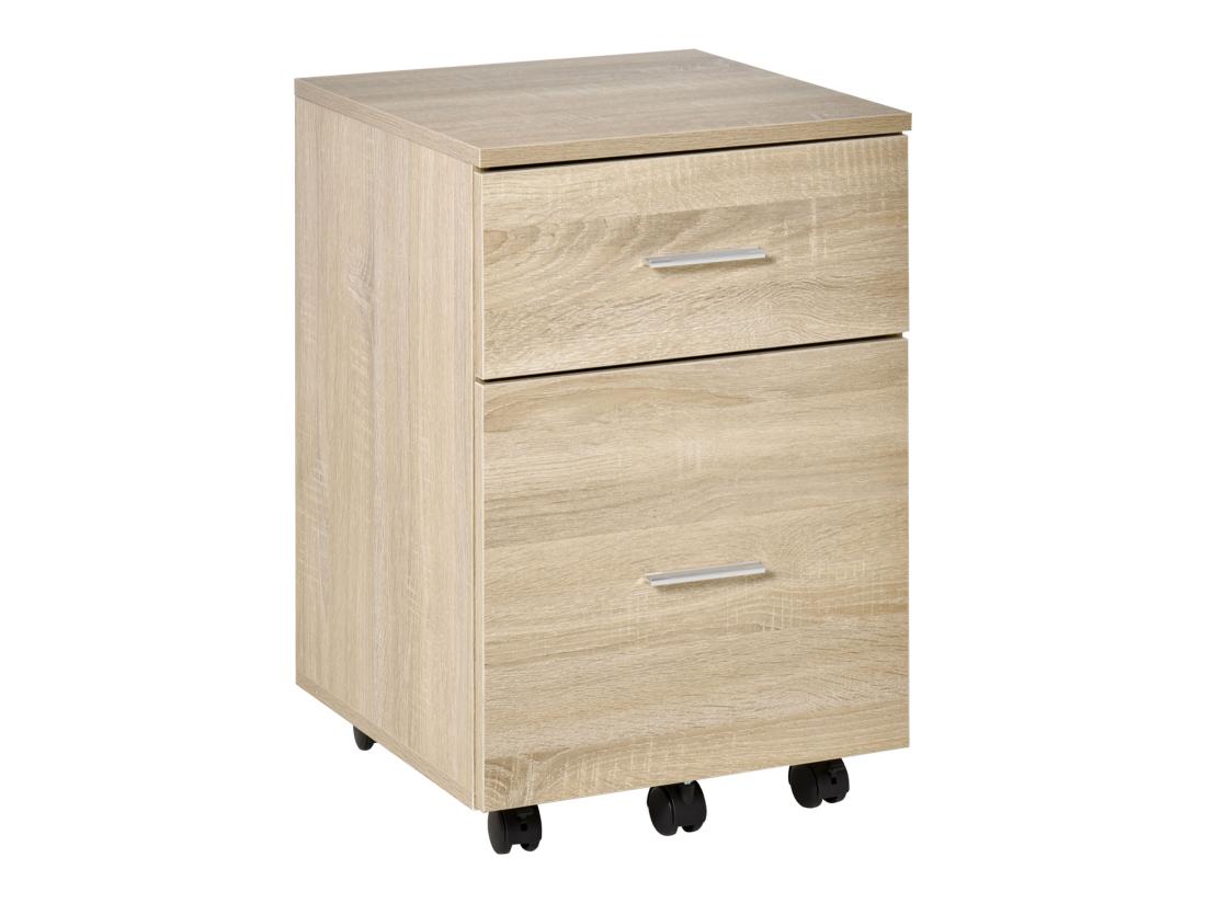 Vente Unique Caisson De Bureau Rangement Bureau Sur Roulettes 2 Tiroirs Panneaux Particules Aspect Bois Chêne Clair