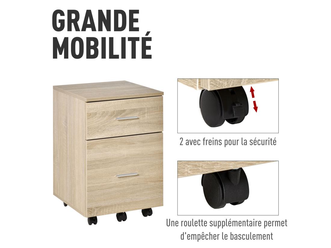 Vente Unique Caisson De Bureau Rangement Bureau Sur Roulettes 2 Tiroirs Panneaux Particules Aspect Bois Chêne Clair
