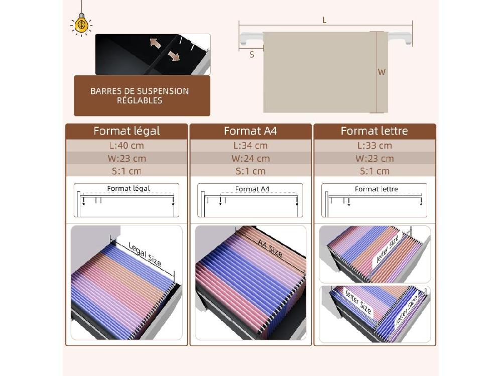 Vente Unique Caisson De Bureau Rangement Bureau Sur Roulettes 3 Tiroirs Coulissants Verrouillables Trieur à Dossiers Acier Blanc