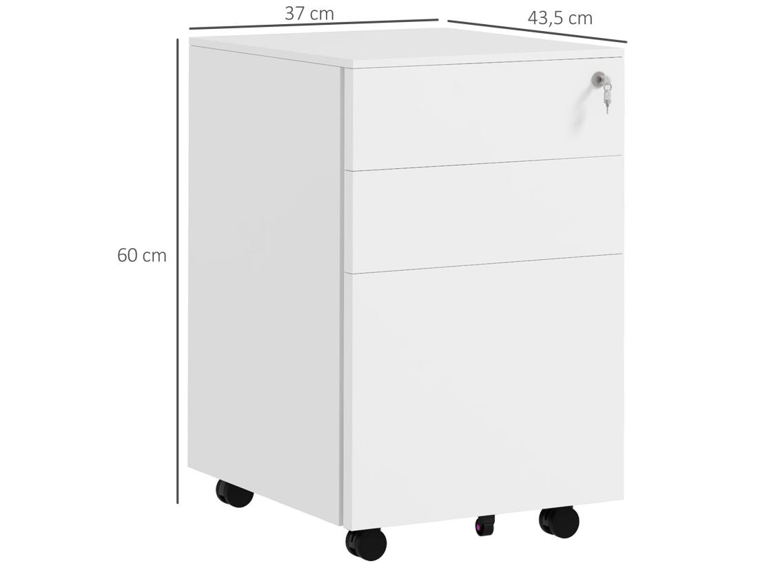 vente unique Caisson de bureau rangement bureau sur roulettes 3 tiroirs coulissants verrouillables trieur à dossiers acier blanc