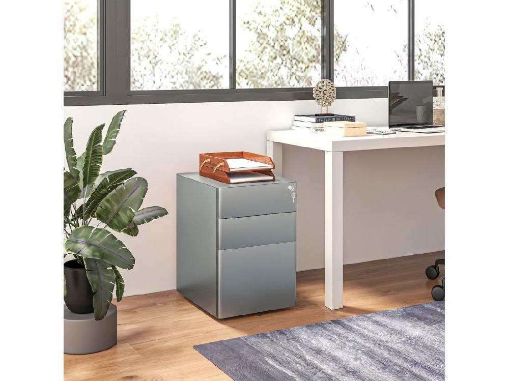 Vente Unique Caisson De Bureau Rangement Bureau Sur Roulettes 3 Tiroirs Coulissants Verrouillables Trieur à Dossiers Dim. 39L X 48I X 59H Cm Acier Gris