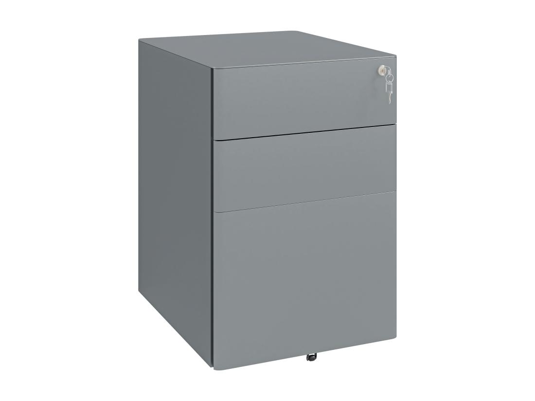 Vente Unique Caisson De Bureau Rangement Bureau Sur Roulettes 3 Tiroirs Coulissants Verrouillables Trieur à Dossiers Dim. 39L X 48I X 59H Cm Acier Gris