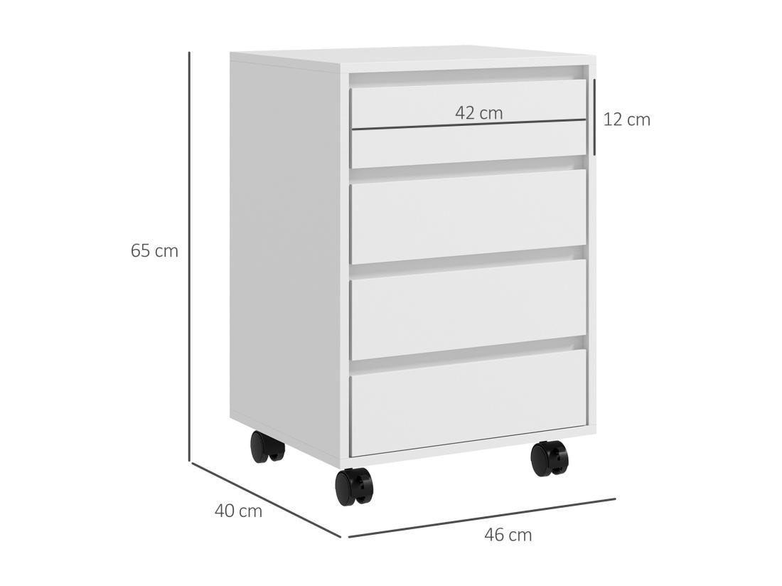Vente Unique Caisson De Bureau Rangement Bureau Sur Roulettes 4 Tiroirs Coulissants MDF Aspect Bois Blanc