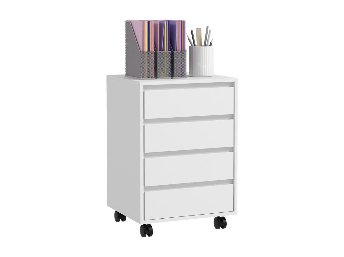 vente unique Caisson de bureau rangement bureau sur roulettes 4 tiroirs coulissants MDF aspect bois blanc