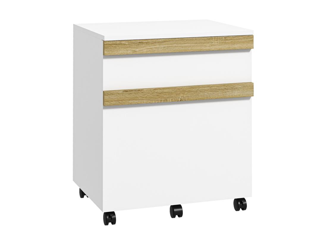 Vente Unique Caisson De Bureau Rangement Bureau Sur Roulettes Tiroir Coulissant Et Tiroir Dossiers Suspendus Blanc Aspect Chêne Clair