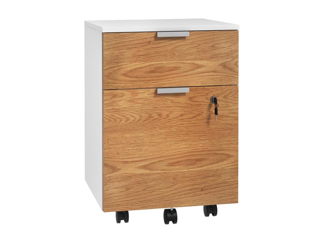 Vente Unique Caisson De Bureau Rangement Bureau Sur Roulettes - Tiroir Coulissant Tiroir Dossiers Suspendus - Blanc Aspect Chêne Moyen