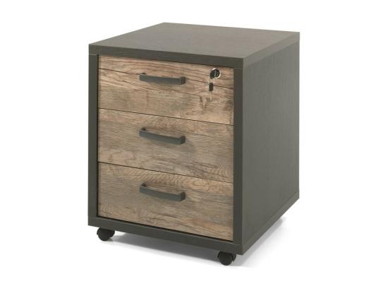 vente unique Caisson de rangement bureau 3 tiroirs coloris Noir et Chêne vieilli