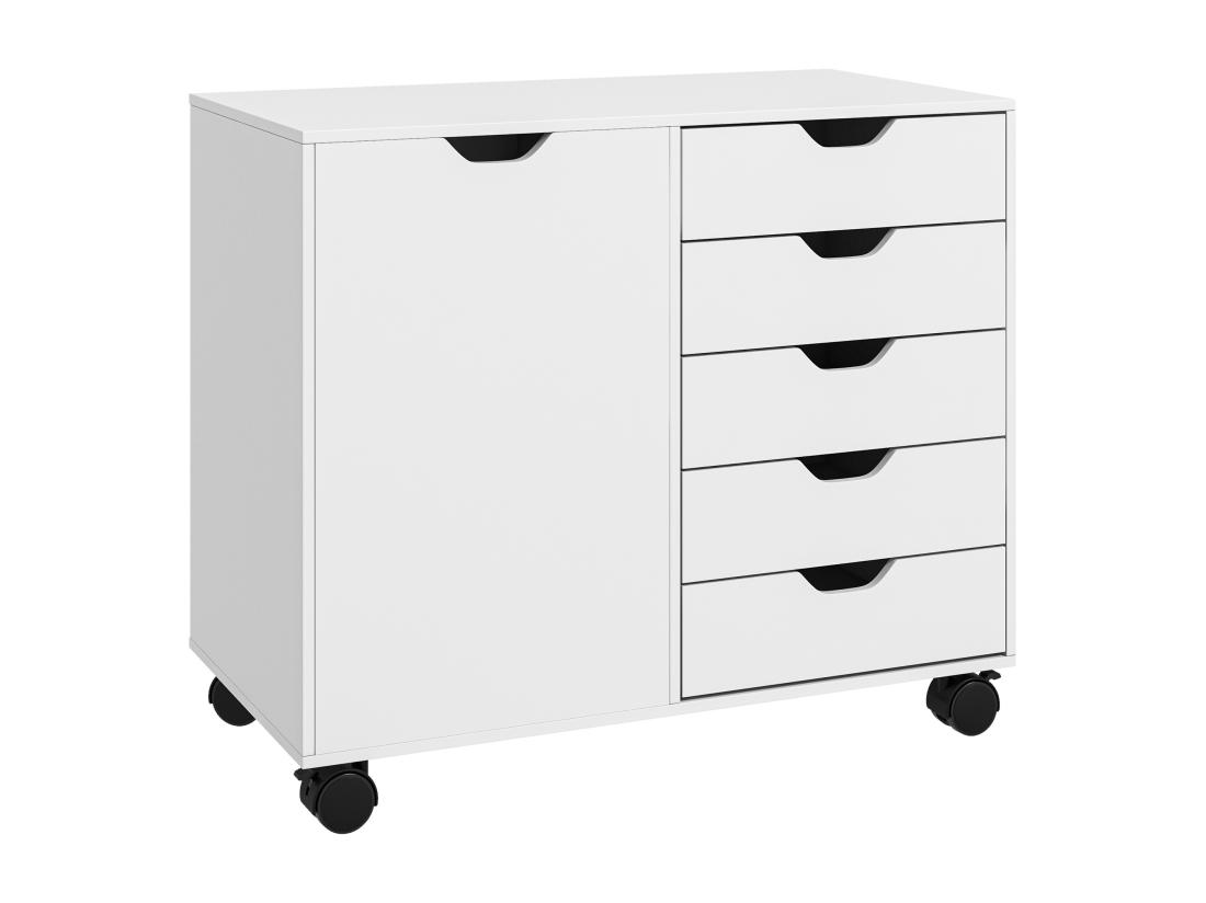 vente unique Caisson rangement bureau support d'imprimante 5 tiroirs porte étagère dim. 78L x 40l x 66H cm blanc