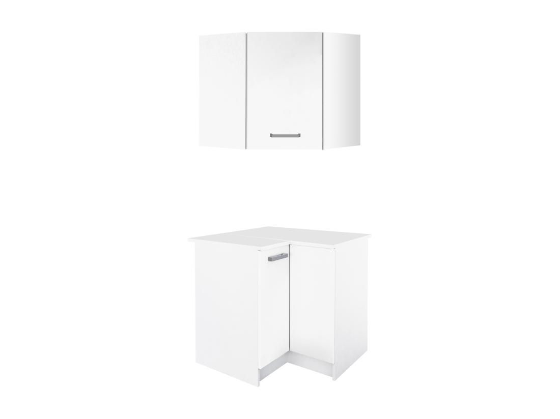 vente unique Caissons d'angle de cuisine - 1 meuble bas & 1 meuble haut - 2 portes - Blanc brillant - TRATTORIA