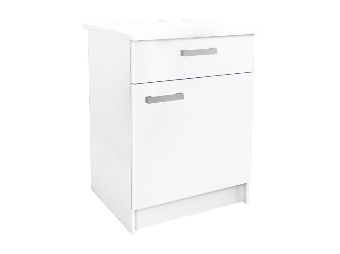Vente Unique Caissons De Cuisine - 1 Meuble Bas & 1 Meuble Haut - 2 Portes & 1 Tiroir - Blanc Brillant - TRATTORIA