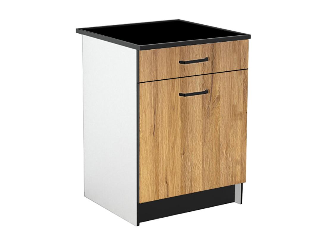 Vente Unique Caissons De Cuisine - 1 Meuble Bas & 1 Meuble Haut - 2 Portes & 1 Tiroir - Naturel & Noir - TRATTORIA