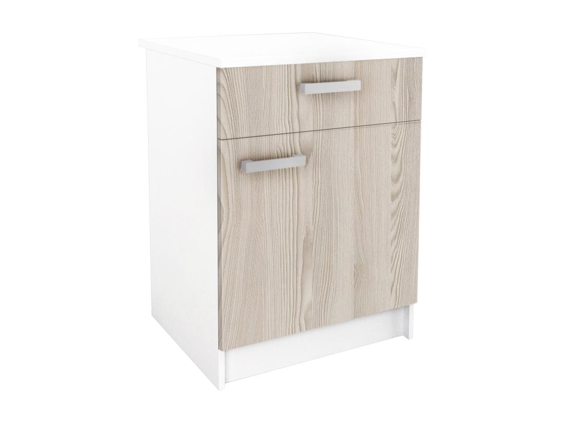 Vente Unique Caissons De Cuisine - 1 Meuble Bas & 1 Meuble Haut - 2 Portes & 1 Tiroir - Naturel Clair Et Blanc - TRATTORIA